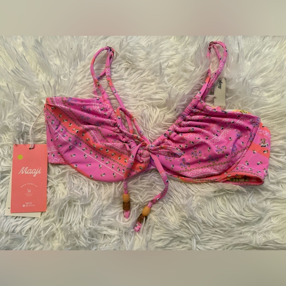 Maaji Pink Reversible Floral Bikini Top Sz XL